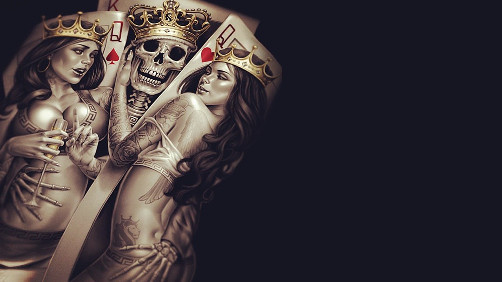 король королева корона покер татуировки череп кости чашка