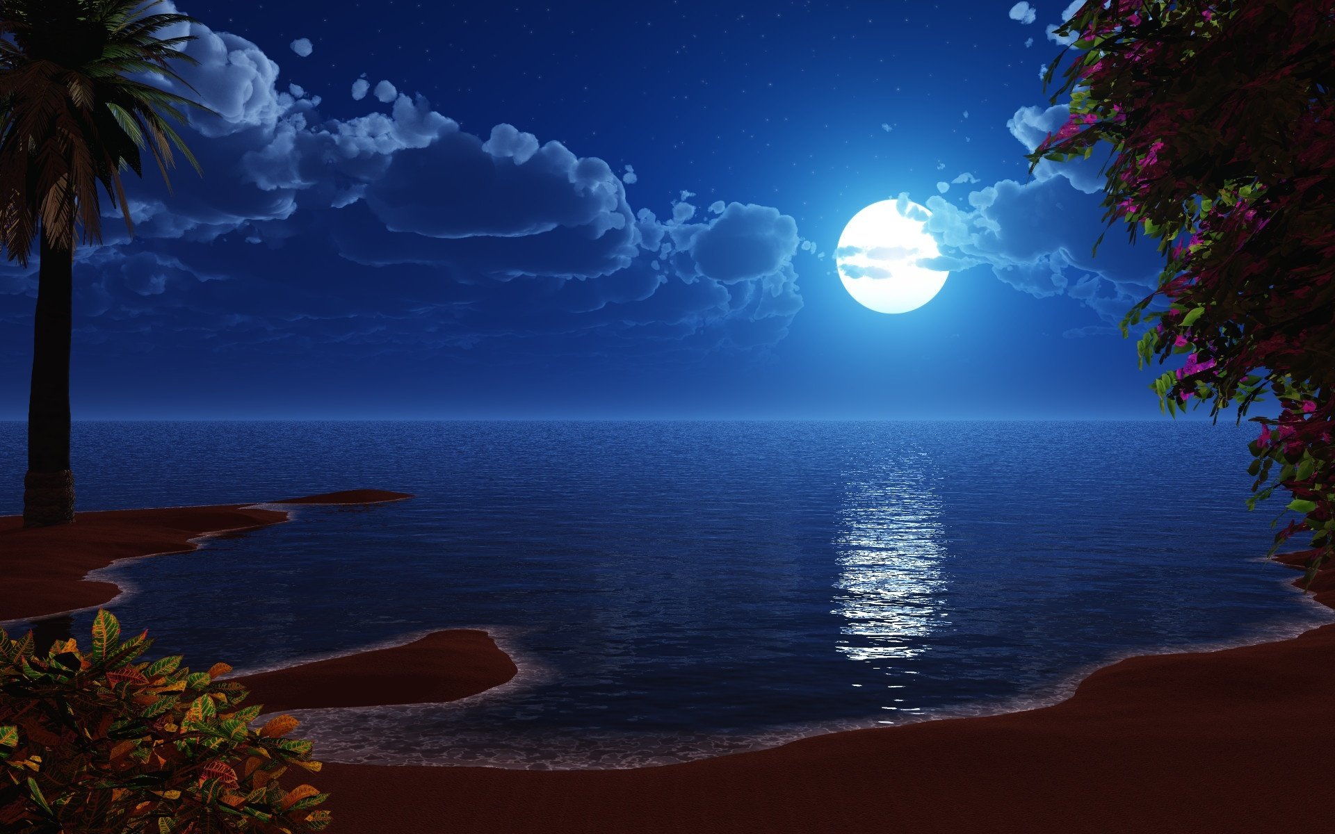 луна берег море рисованый