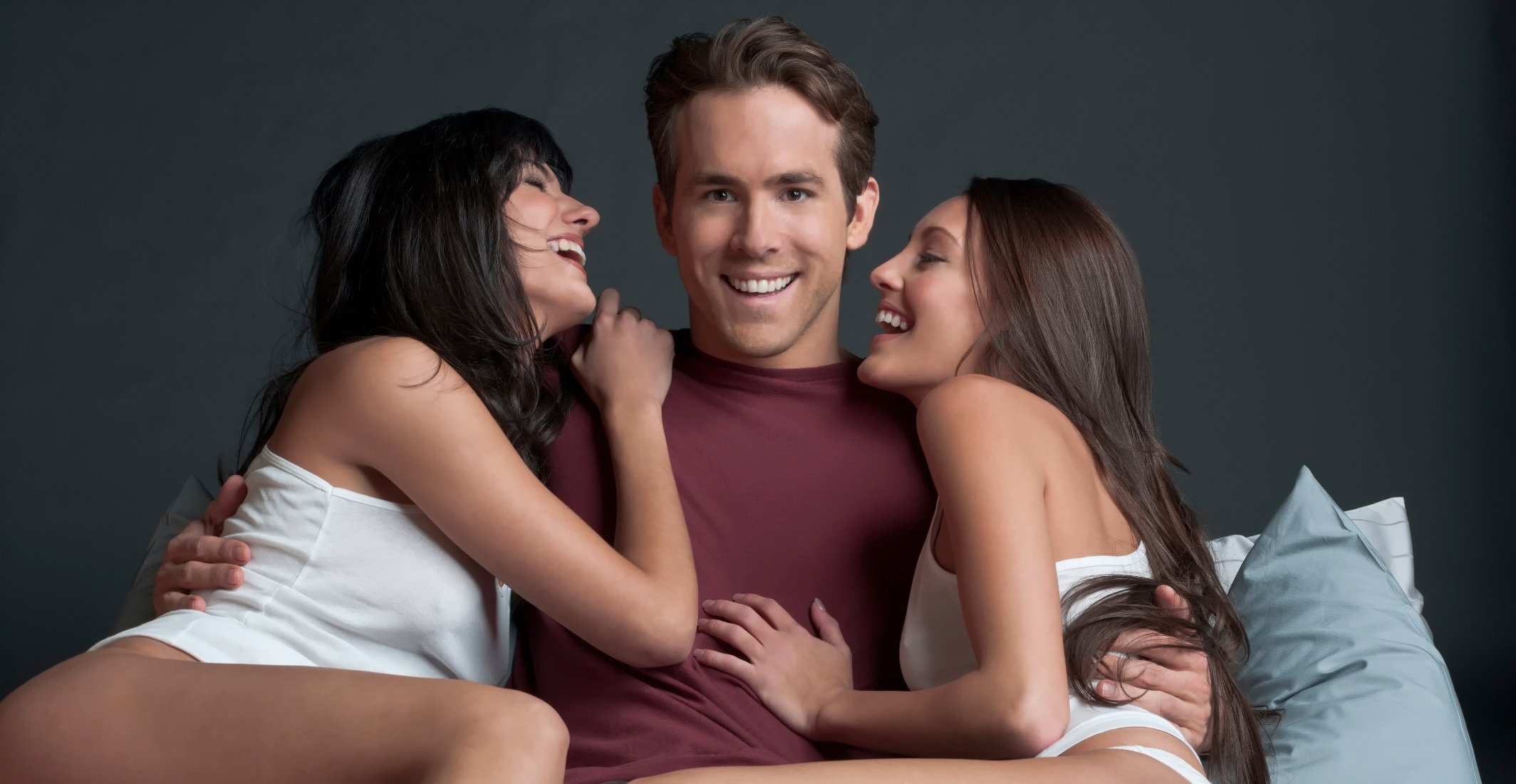 Threesome man and woman on woman