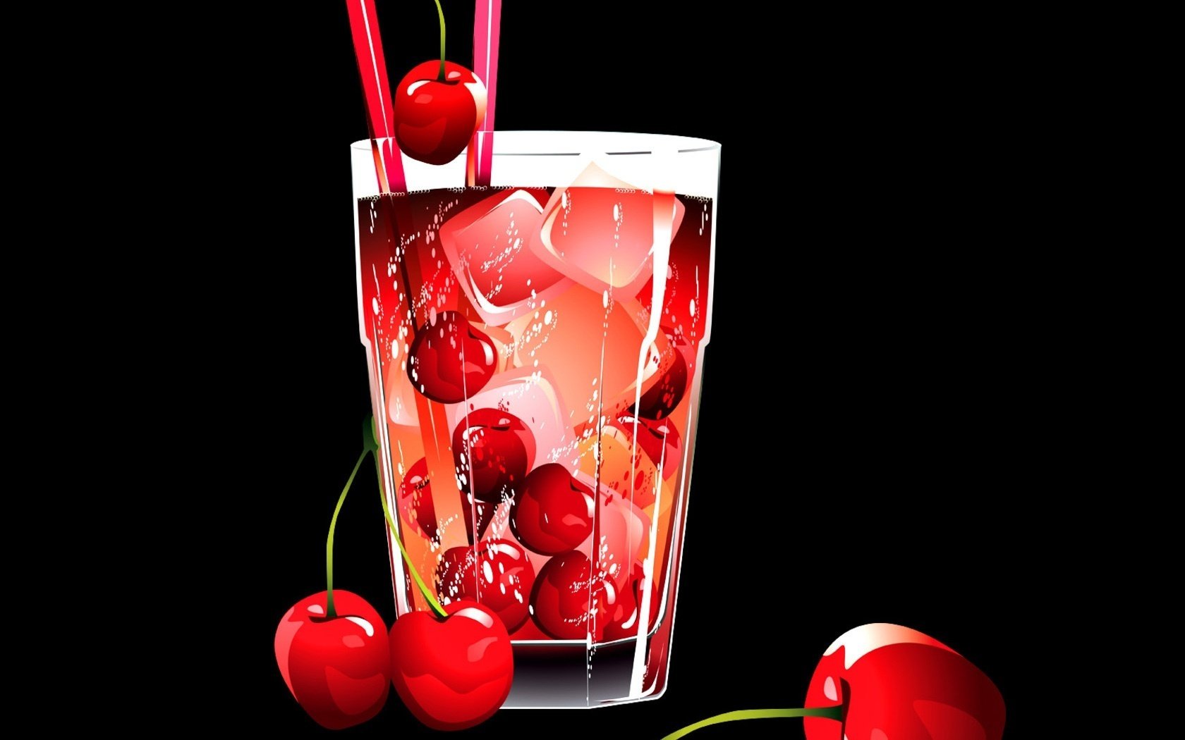 vaso de hielo minimalismo frescura cerezas postres bebidas