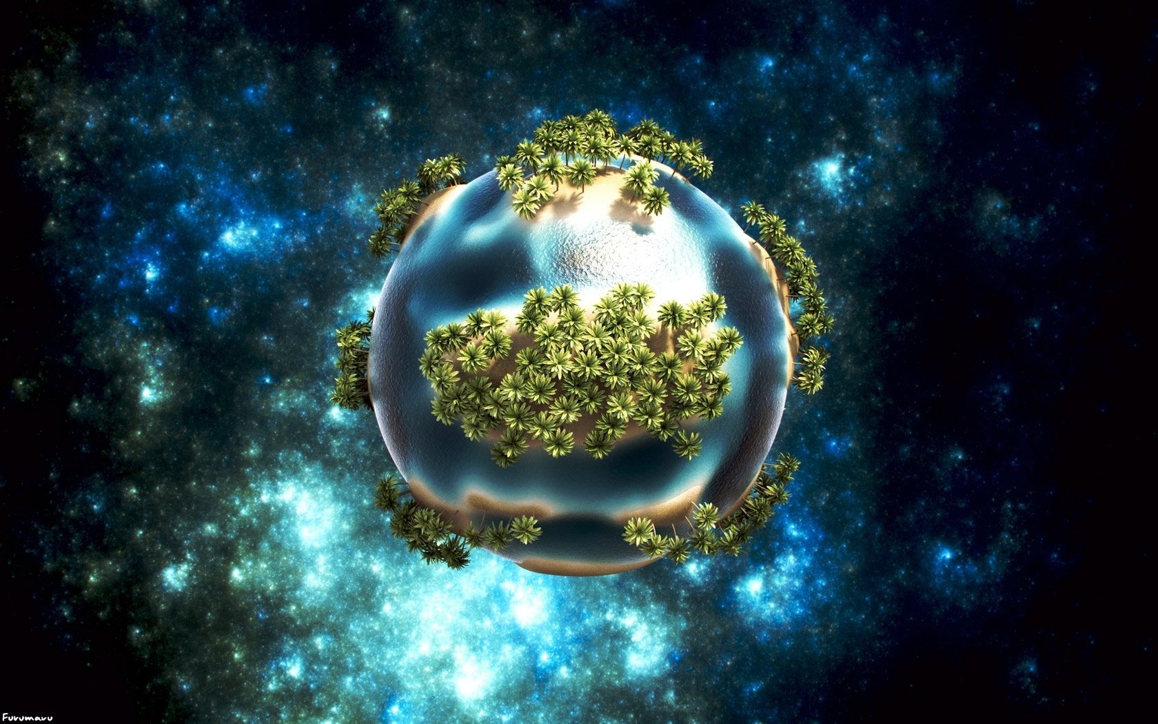 dekorativer planet palmen sternenhimmel glühen universum kreativ