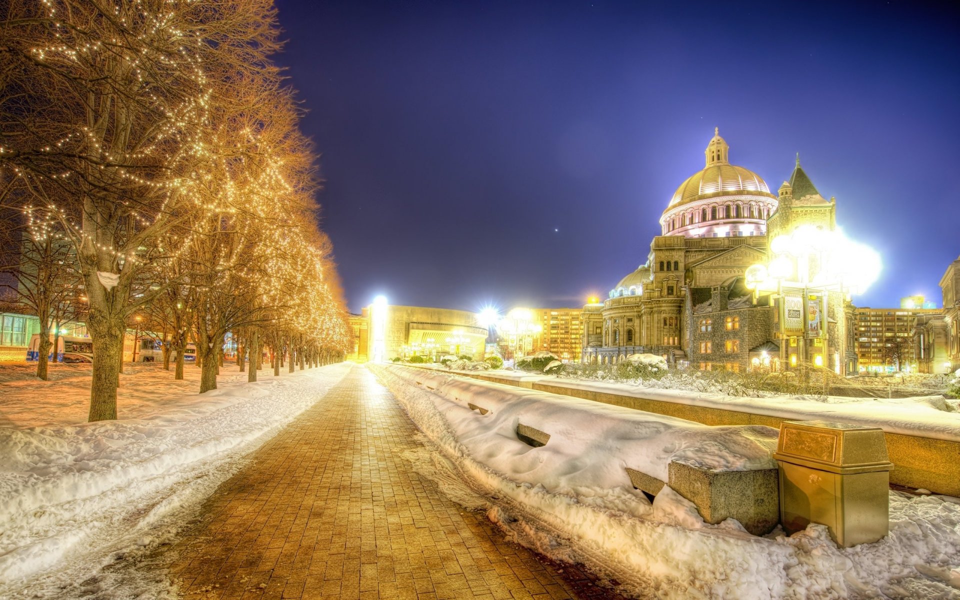 catedral en las luces de la noche boston callejón ciudades noche nieve invierno derivas luces acera cielo nocturno luces de la ciudad