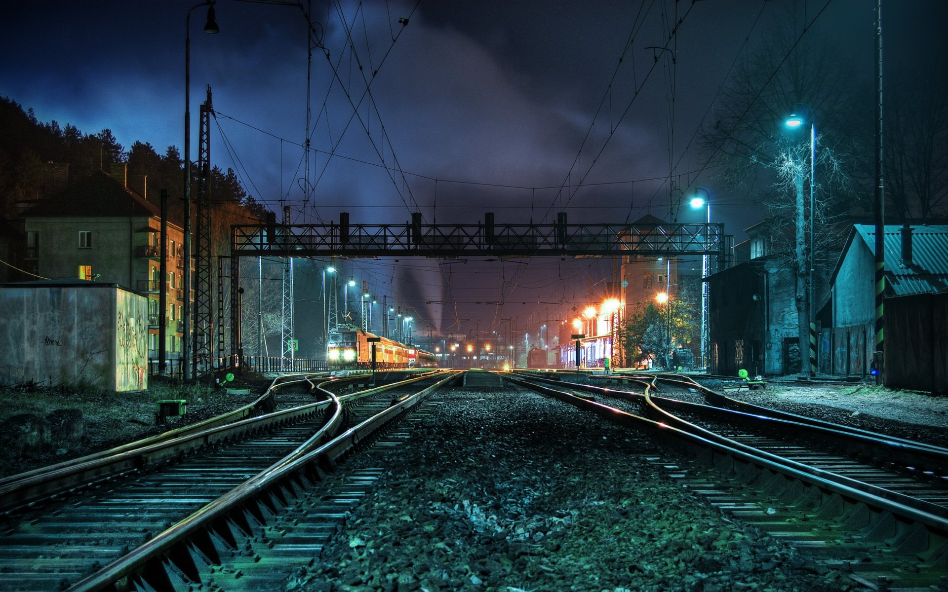 verkabelung kleine häuser eisenbahn städte nacht lichter der städte