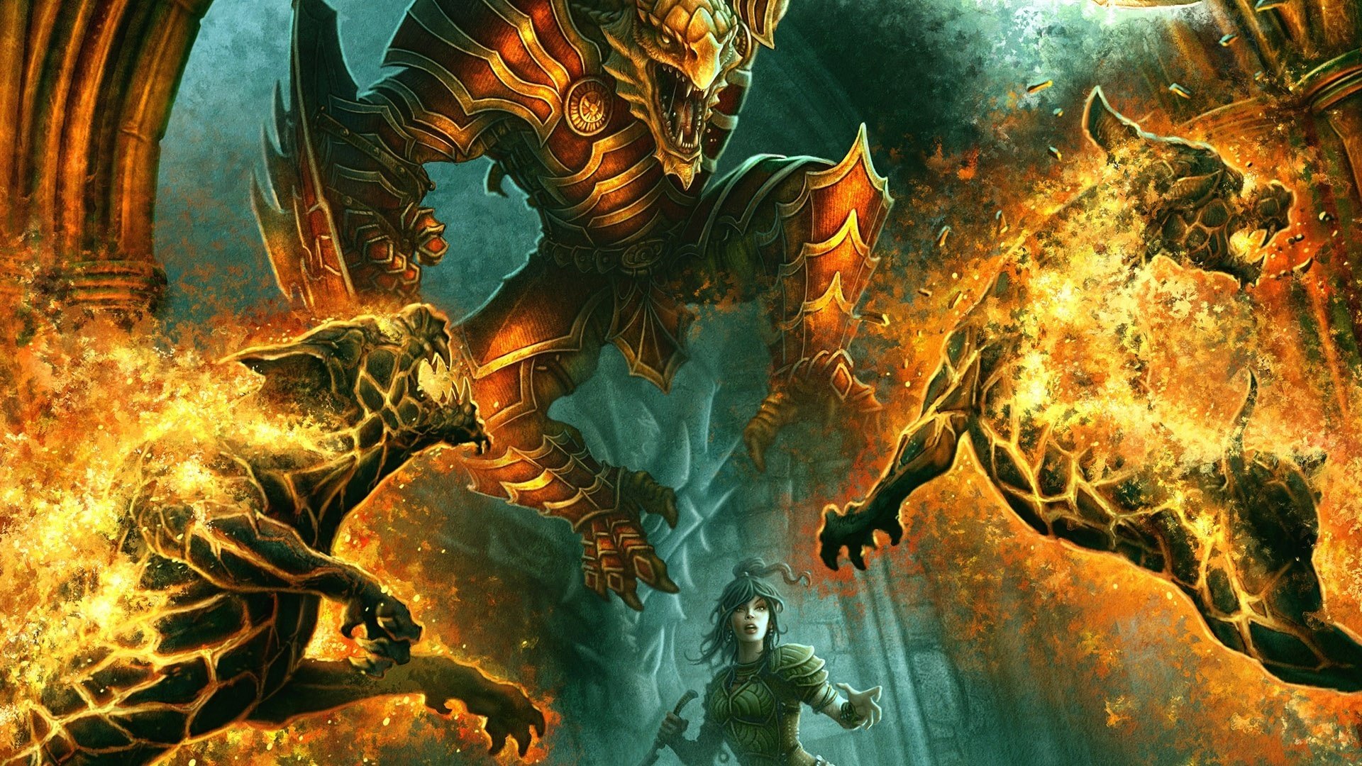animales de fuego criatura fantástica chica fantasía fuego panteras personaje