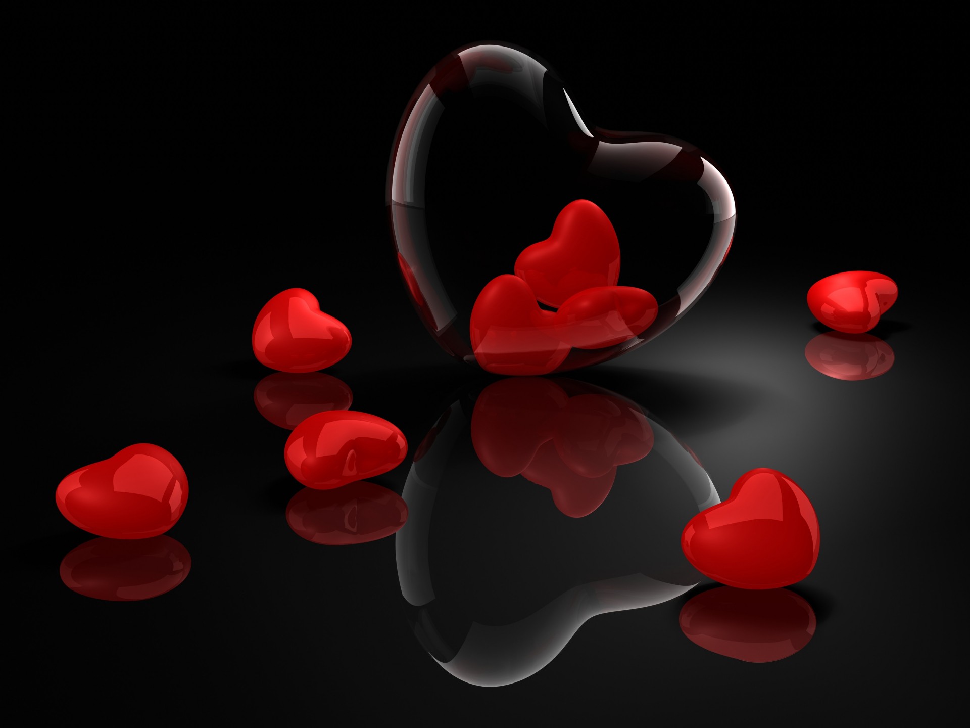 reflexion valentinstag schwarzer hintergrund herzen