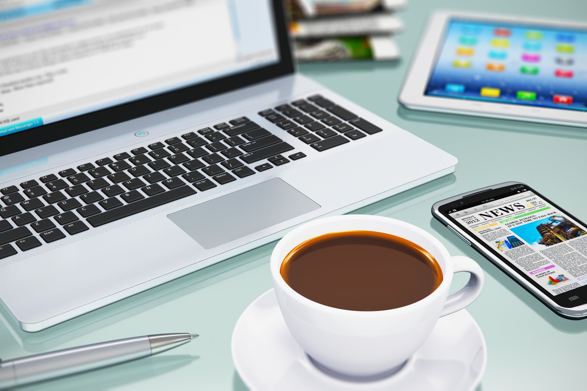 equipment notebook smartphone coffee