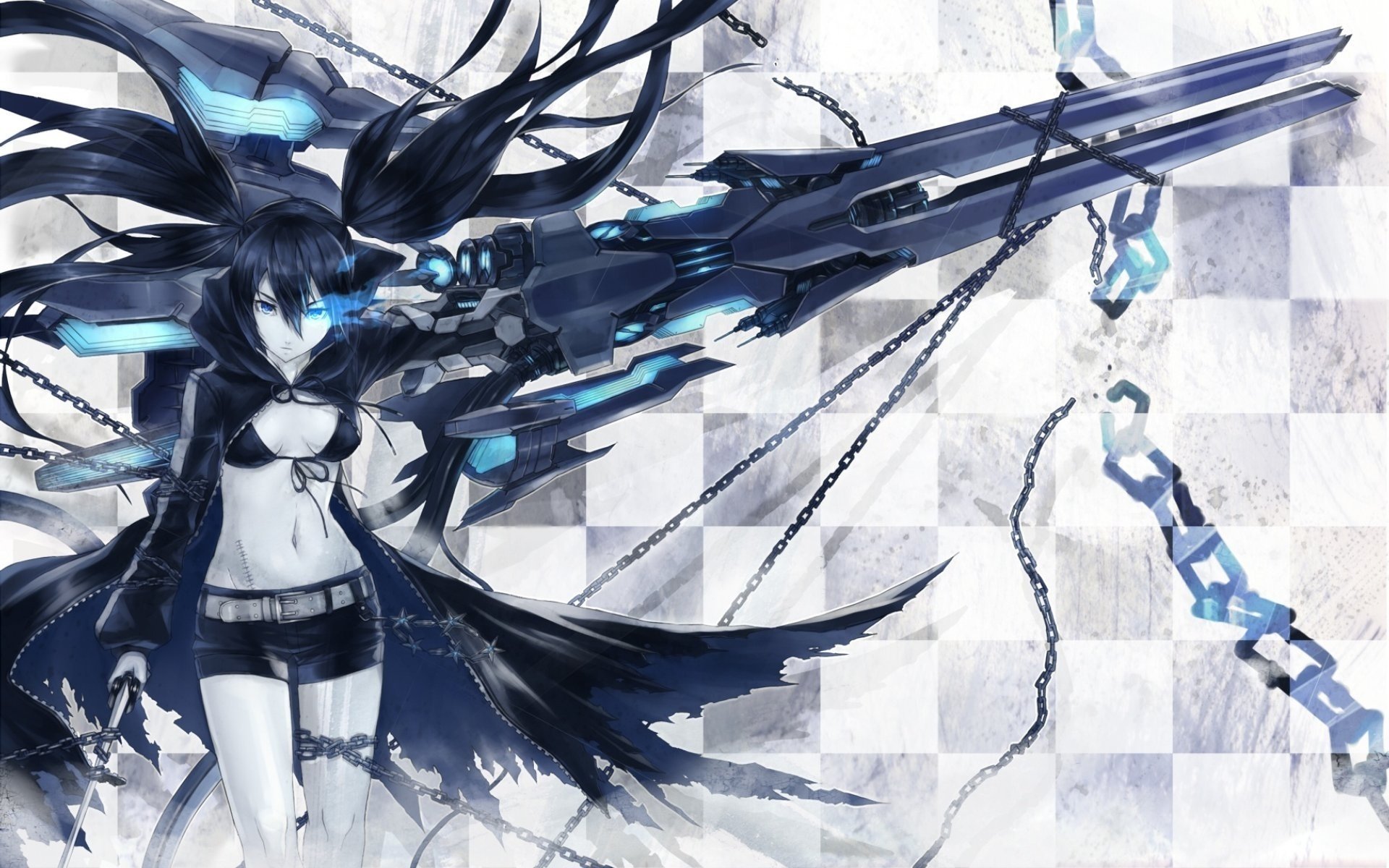 schöne im mantel black rock shooter waffen ketten anime black rock shooter