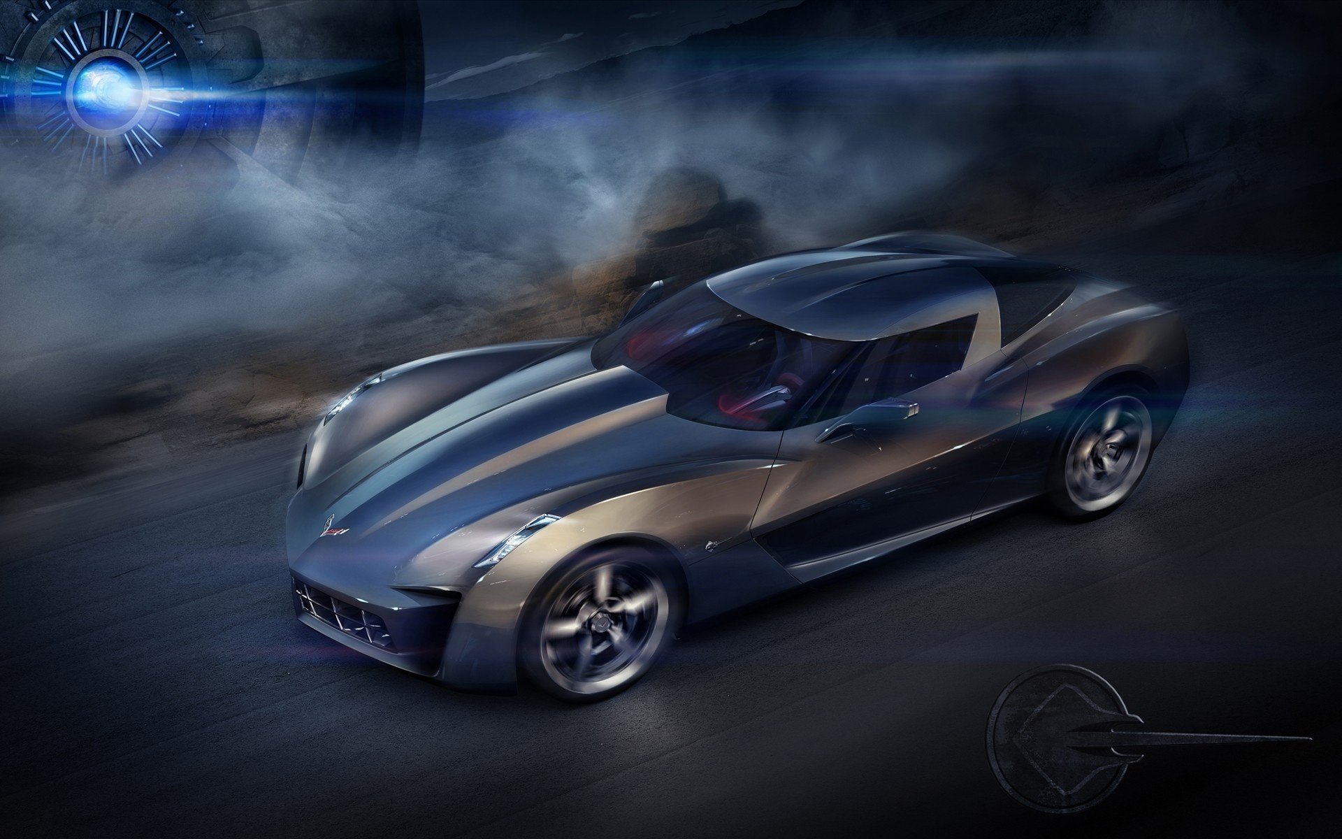 corvette stingray concept silhouette agressive vitesse voitures de sport transport auto véhicules à moteur argent phares mouvement