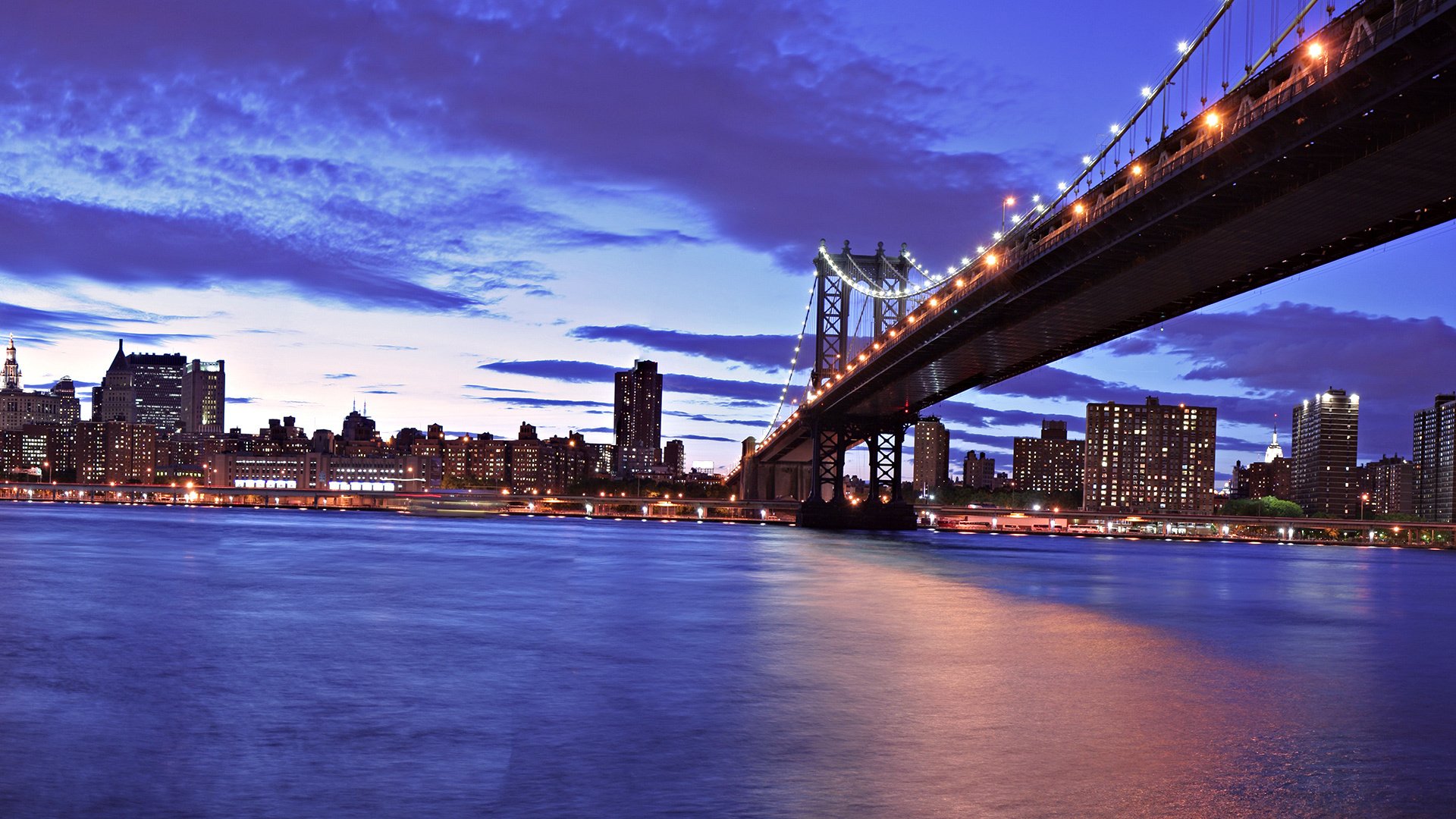 luci notturne luci della grande città ponte acqua fiume riflessione edifici grattacieli cielo nuvole tramonto città notte cielo notturno luci della città