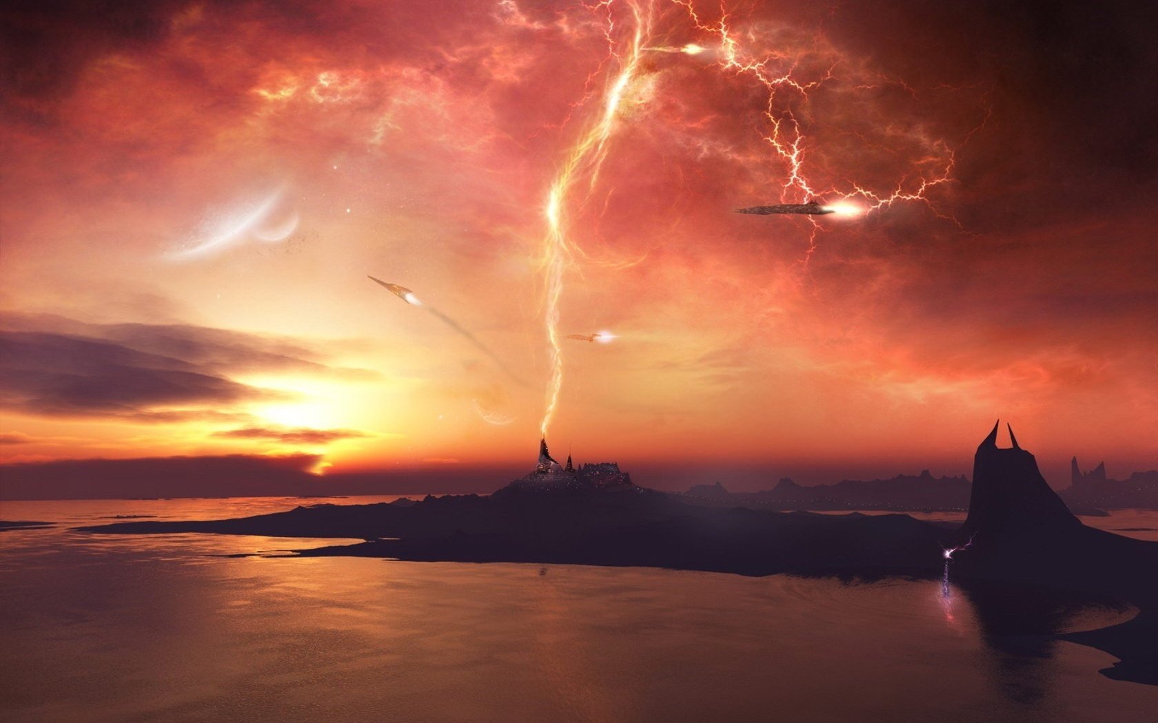 lightning island pink sky