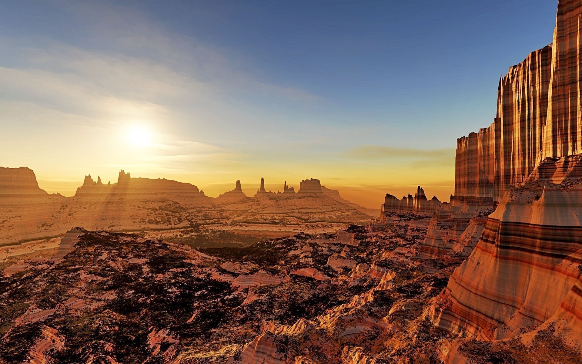 arte paesaggio tramonto lightdrop sole strati rocce