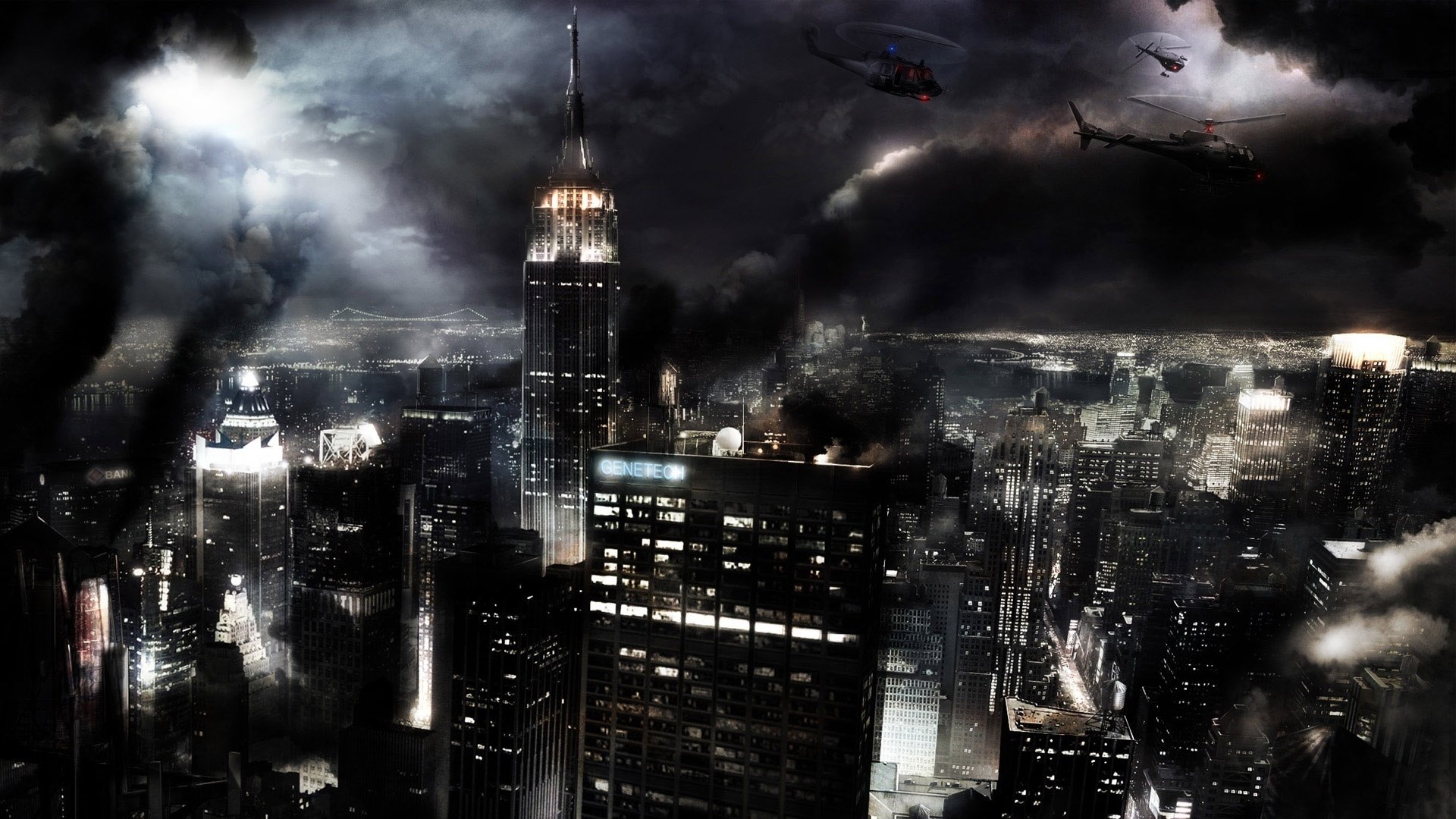 helicopters in the sky night city the light in the window