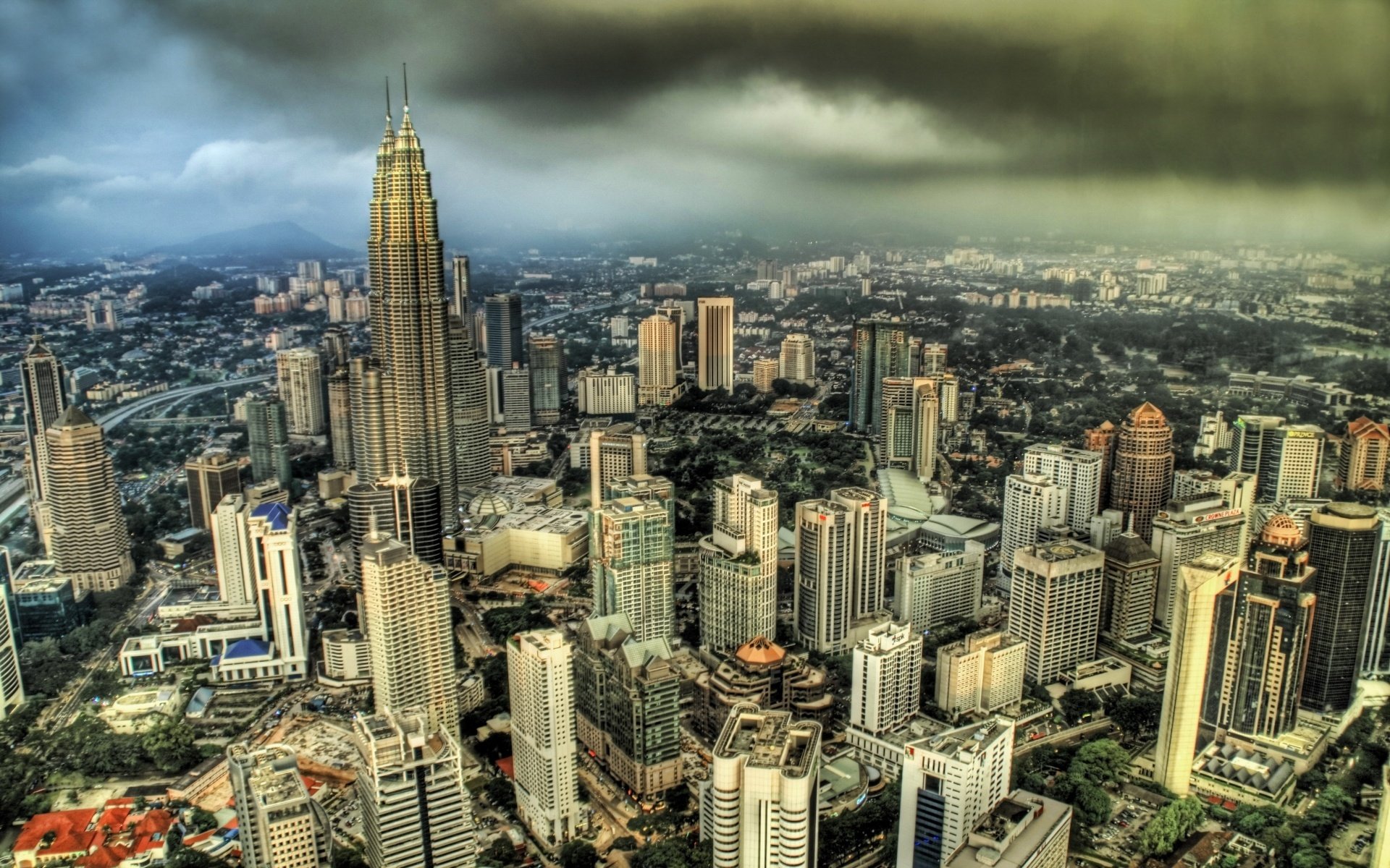 megapolis high-rise buildings clouds city skyscrapers the storm