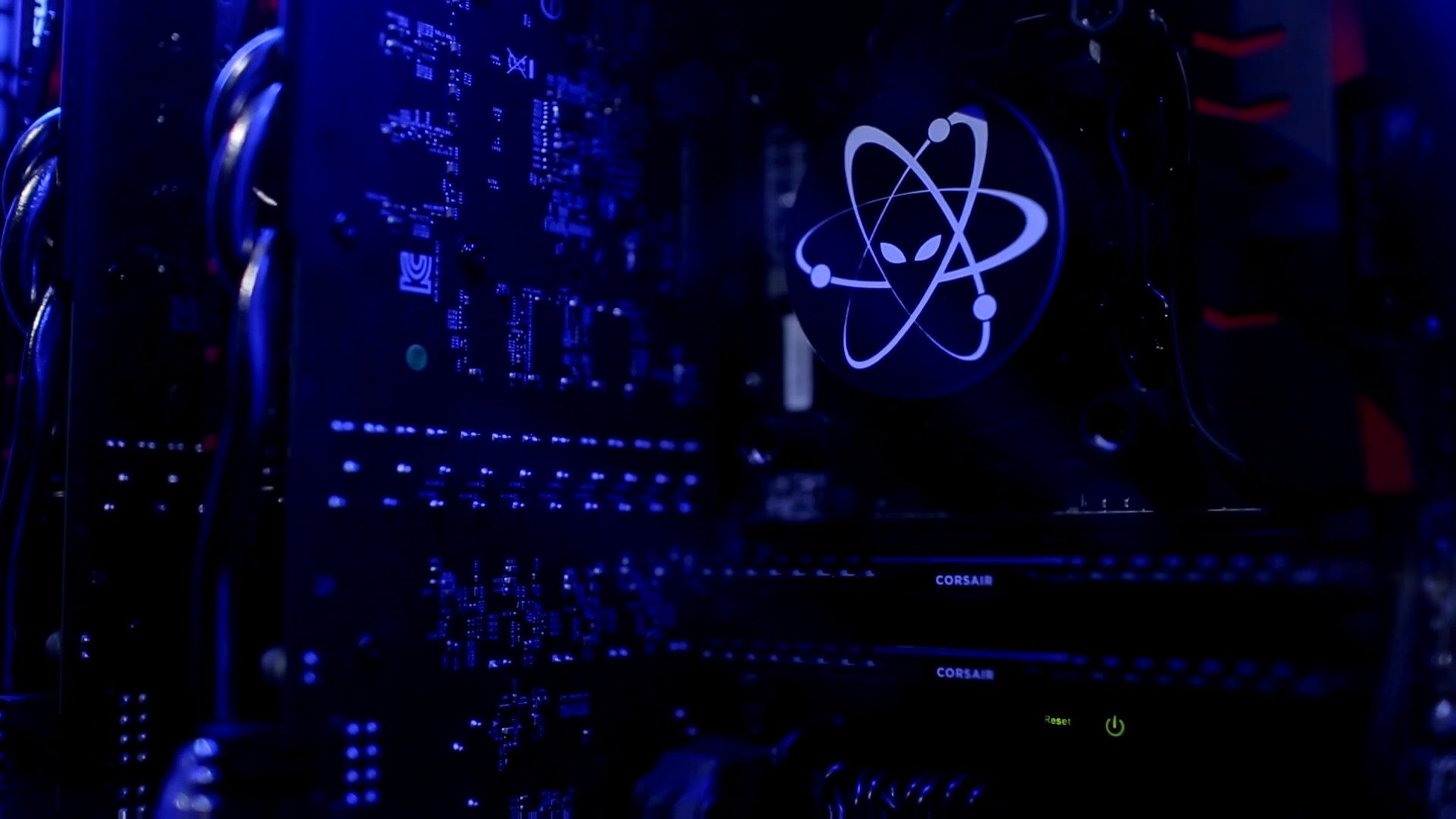 bleu noir et papier peint salut-tech unité système reset