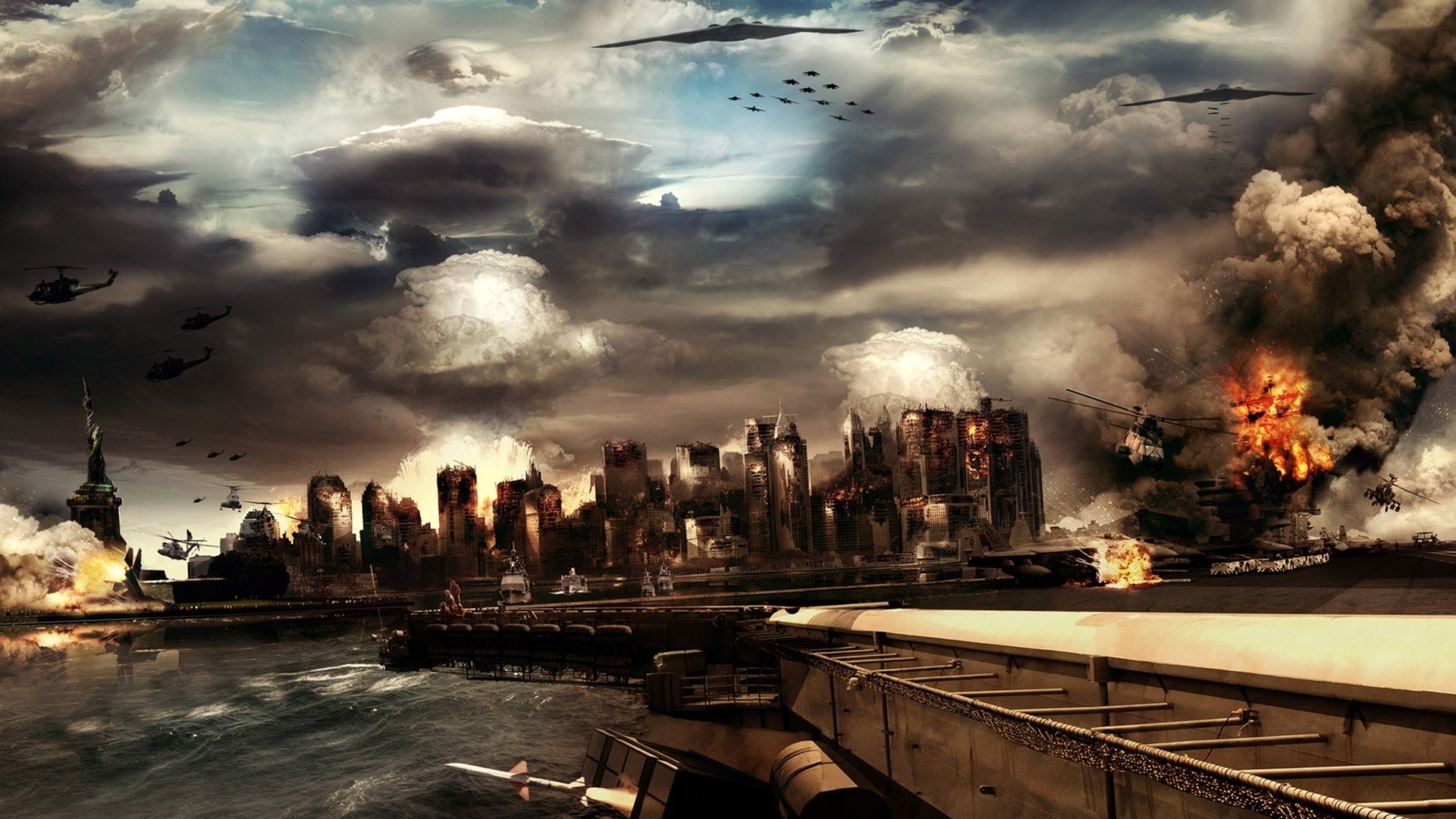moke balls battle fire city prototype statue of liberty skyscrapers battle dust battles drawings anime