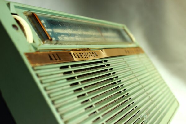 Retro radio in macro photography on a blurry background