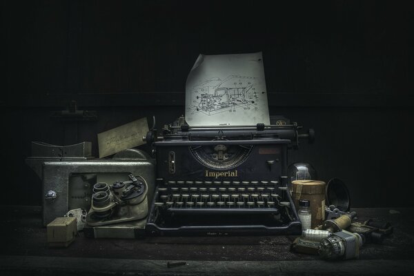 An old typewriter in the dark