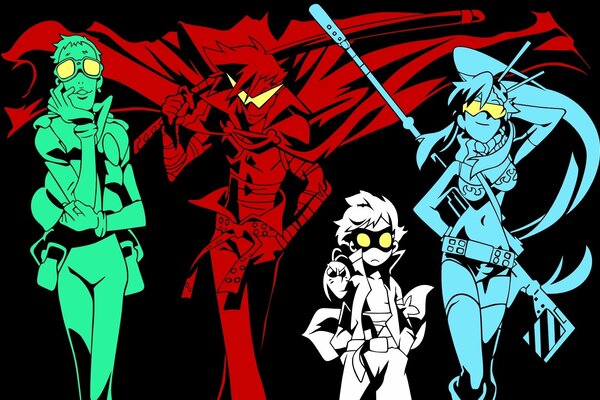 Personaggi anime disegnati realizzati in diversi colori