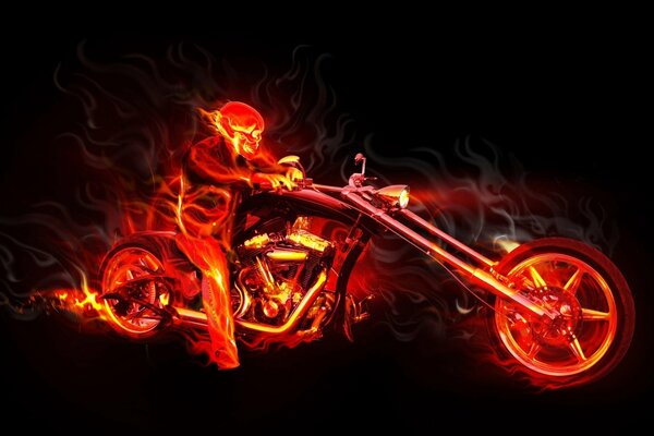 Hombre en llamas en motocicleta