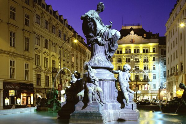 Noche italiana con una fuente elegante