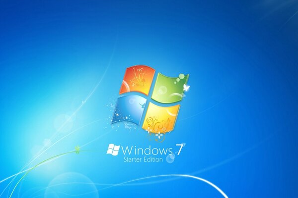 Logo windows 7 sur fond bleu avec des lignes