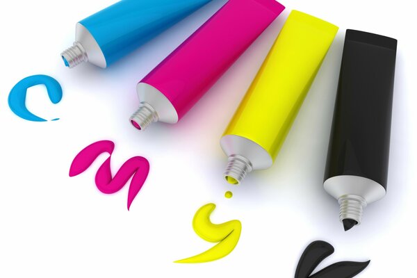 Multicolored tubes on a white background