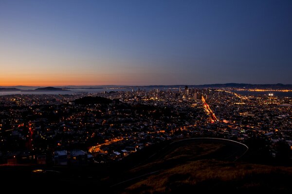 Night metropolis at sunset awesome view