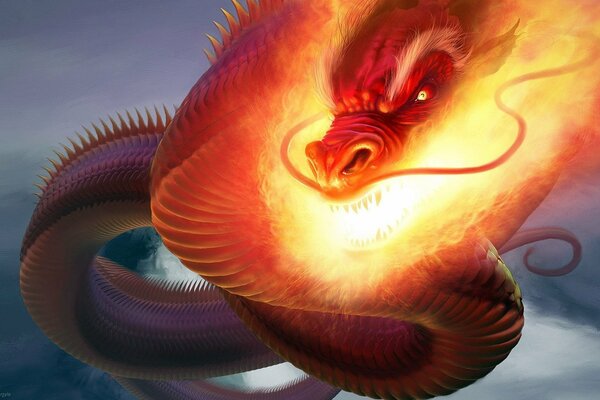 La flamme du dragon volant dans le ciel
