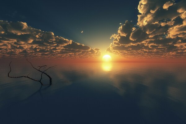 Nuvole sopra l acqua contro il sole al tramonto