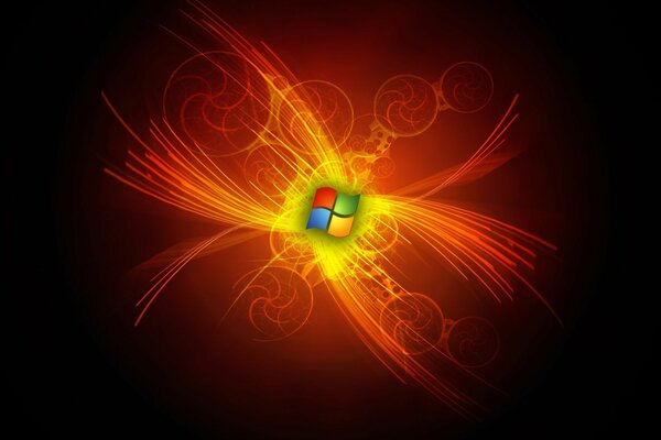 Logo microsoft z promieniami ognia