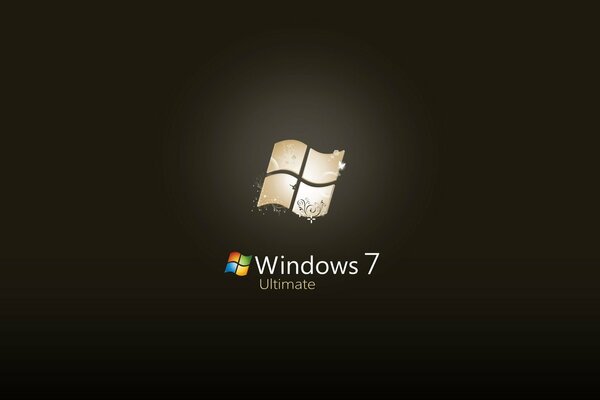 Discreto logotipo dorado de microsoft windows 7 sobre fondo negro
