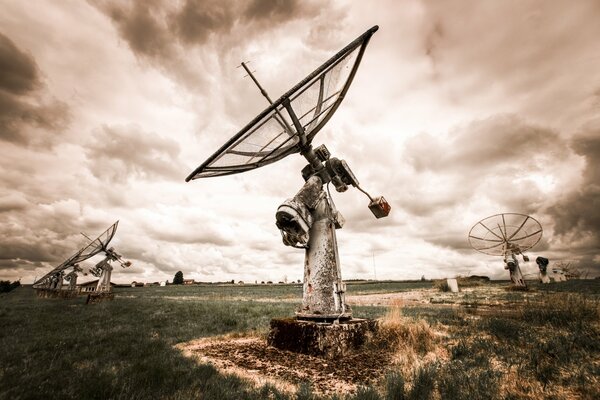 Grandes antennes sur le terrain