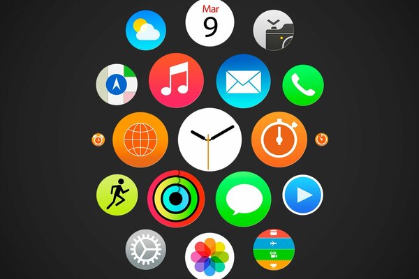 Menú del reloj Apple sobre fondo negro