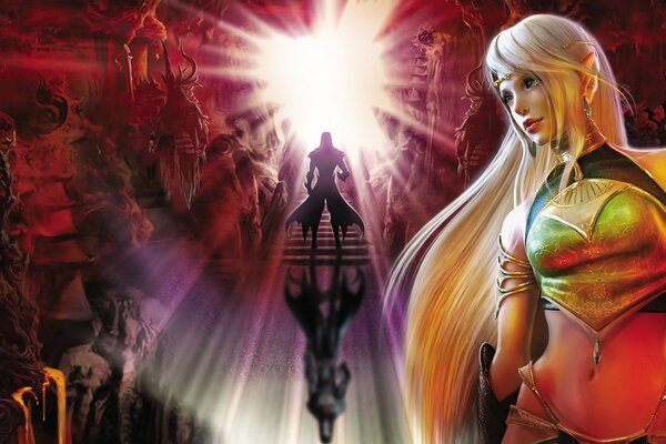 Blondie fabuleux Babe au premier plan de l ombre guerrier