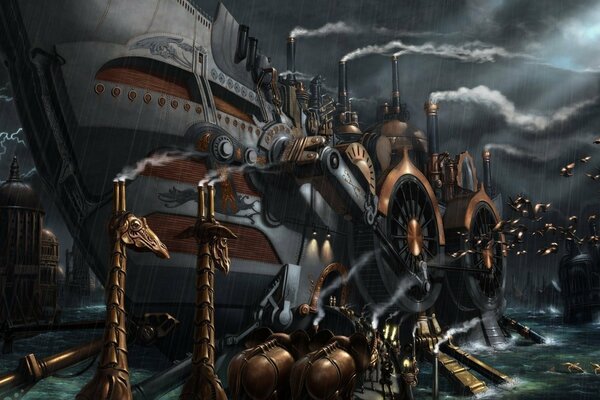 Navire fantastique et fumée noire