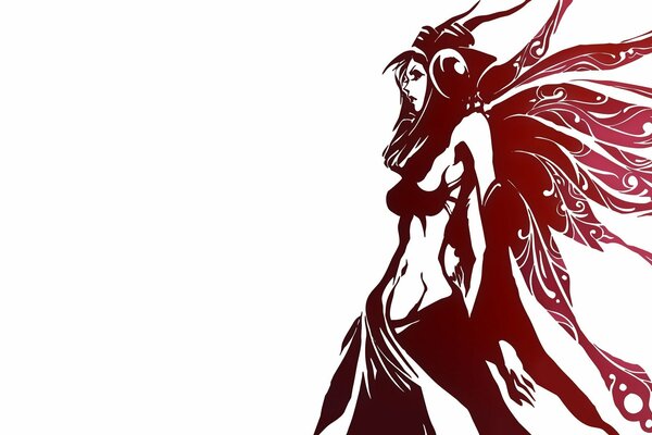 Graphic silhouette of a girl with wings