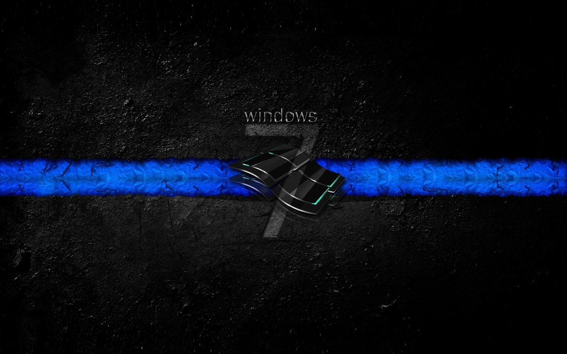 gráfico siete láser azul logotipo de windows emblemas logotipos fondo negro línea 7 dígito cuadrado procesamiento