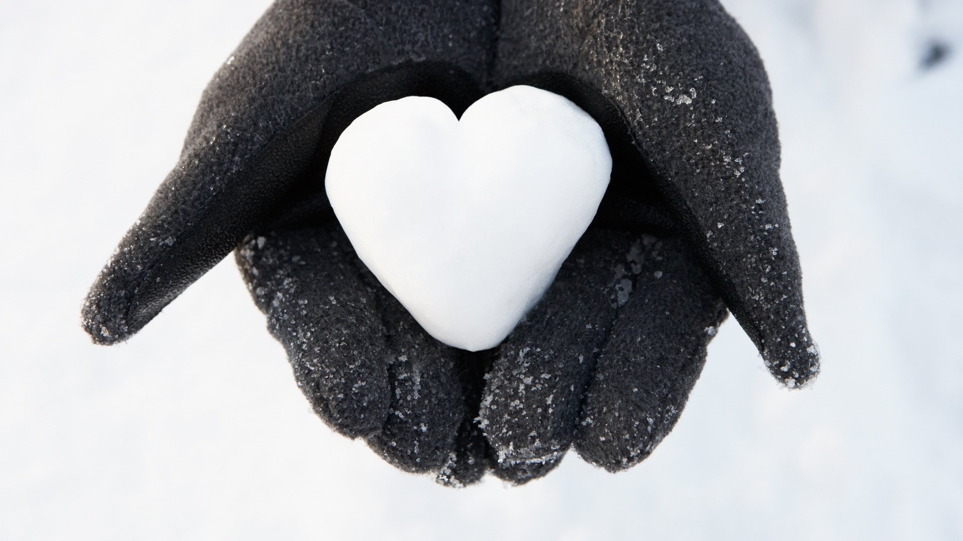 heart of snow pellet black gloves winter b-b hands snow recognition love tenderness romance feeling