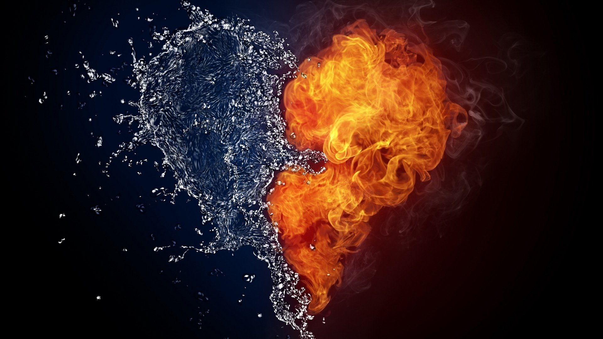 fuoco e acqua forma di cuore elementi amore romanticismo