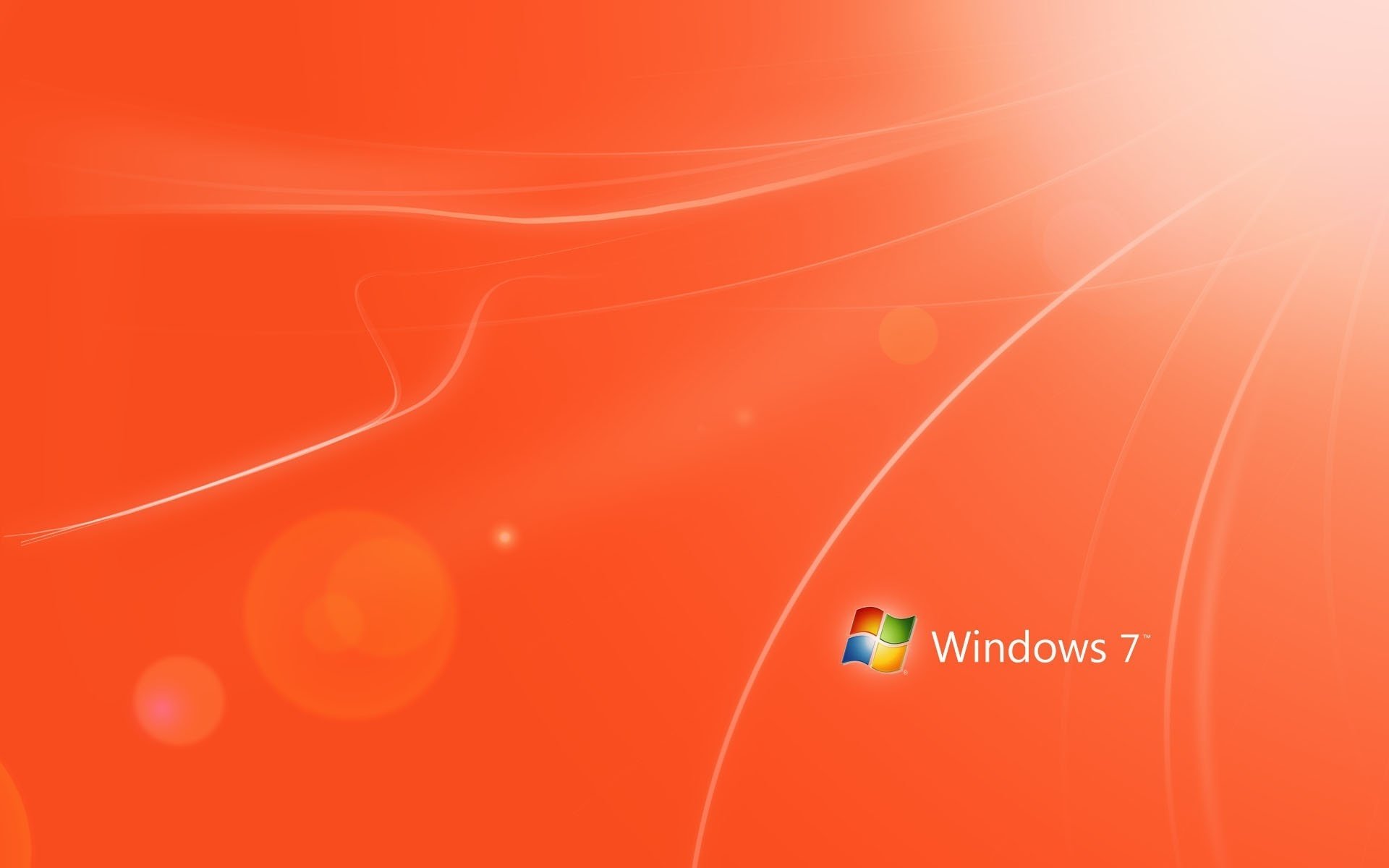 rayons blancs gouttelettes sur le moniteur windows 7 emblèmes logos couleur lignes arcs logo cercles fond orange