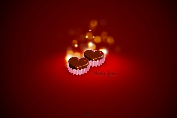 Romantyczne serca z czekolady na czerwonym tle