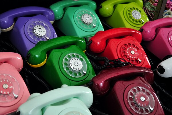 Lots of colorful disk phones