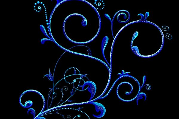 Bluish flower patterns and patterned swirls