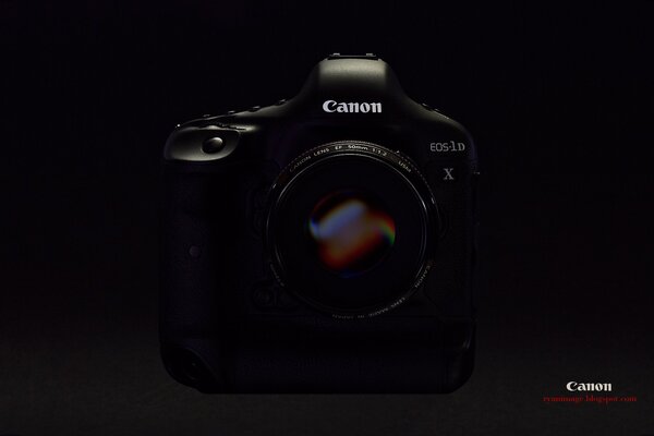 Canon camera lens on a black background