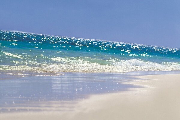 Blaue Wellen am Sandstrand