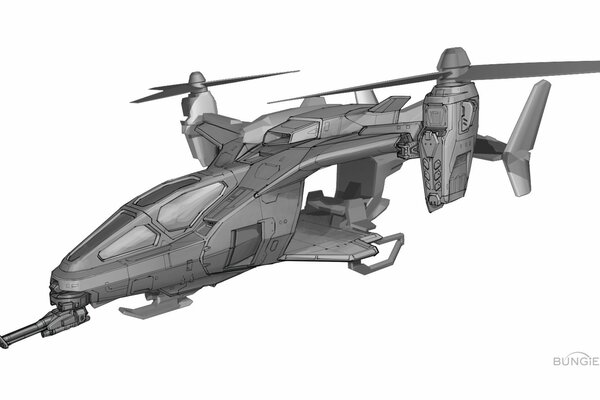 Dibujo de un helicóptero militar futurista