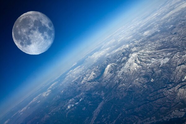 Image of the moon from the orbit of the planet earth