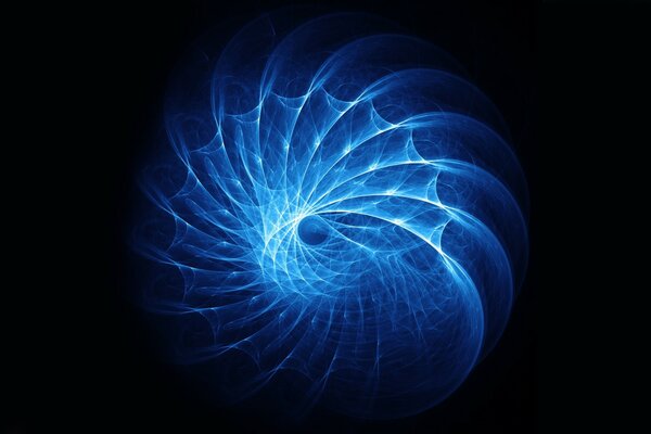 Sobre un fondo negro, los círculos azules emiten luz en espiral