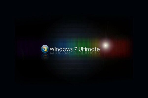 Windows 7 on a black background with a rainbow