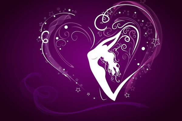 A girl s body with white heart patterns on a purple background